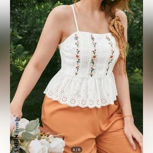 Floral Embroidered Ruffle Hem Cami Top